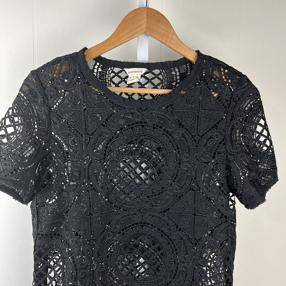 Sundance Catalog Black Lace Top Womens Small Short Sleeve Tunic See Through‎ - Picture 3 of 6